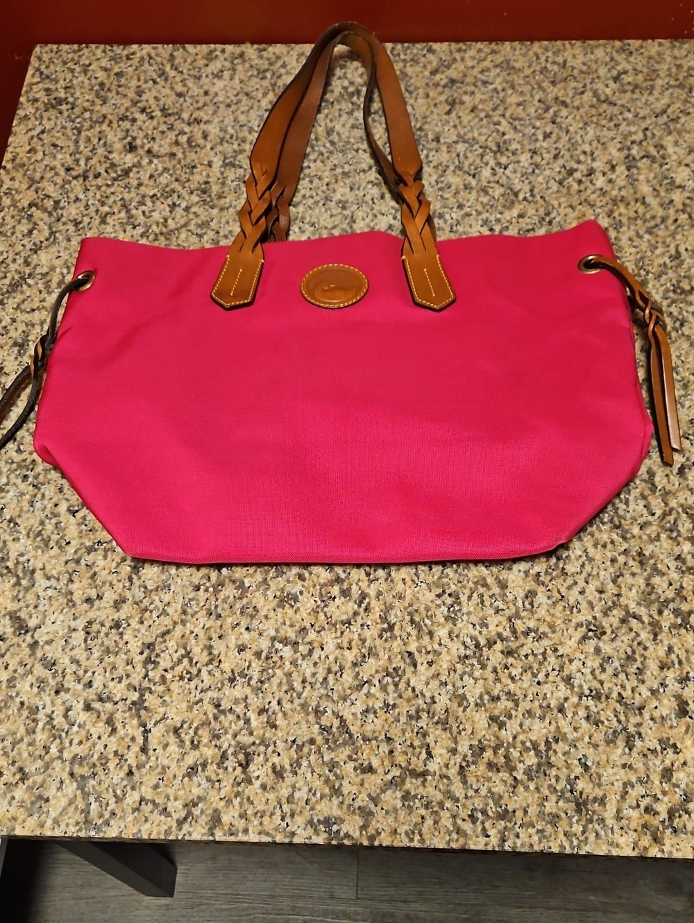 Dooney & Bourke Hot Pink Canvas Tote with Brown Leather Trim